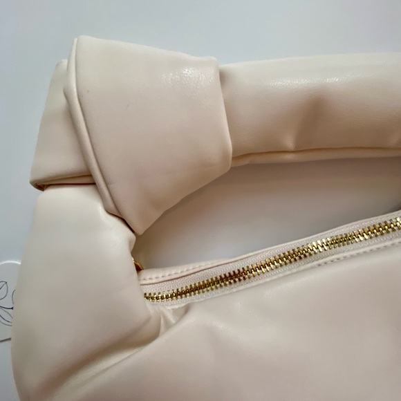 Melie Bianco Knot Handled Vegan Leather Clutch Handbag Satchel Bag, Ivory - Picture 3 of 6